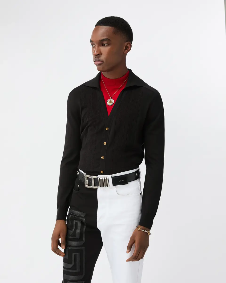 Versace Silk & Cotton Knit Polo Cardigan | Thumbnail 2