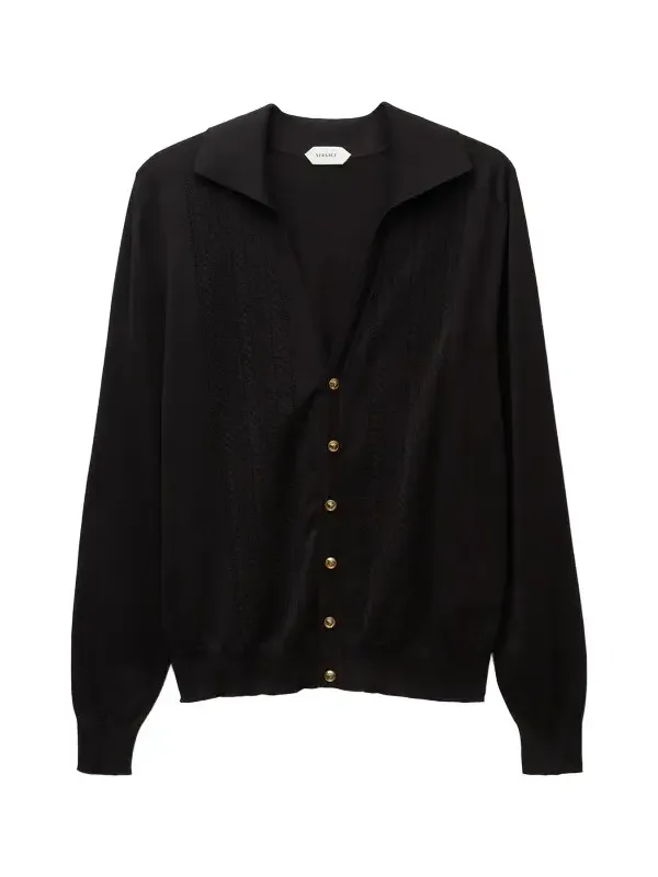 Versace Silk & Cotton Knit Polo Cardigan