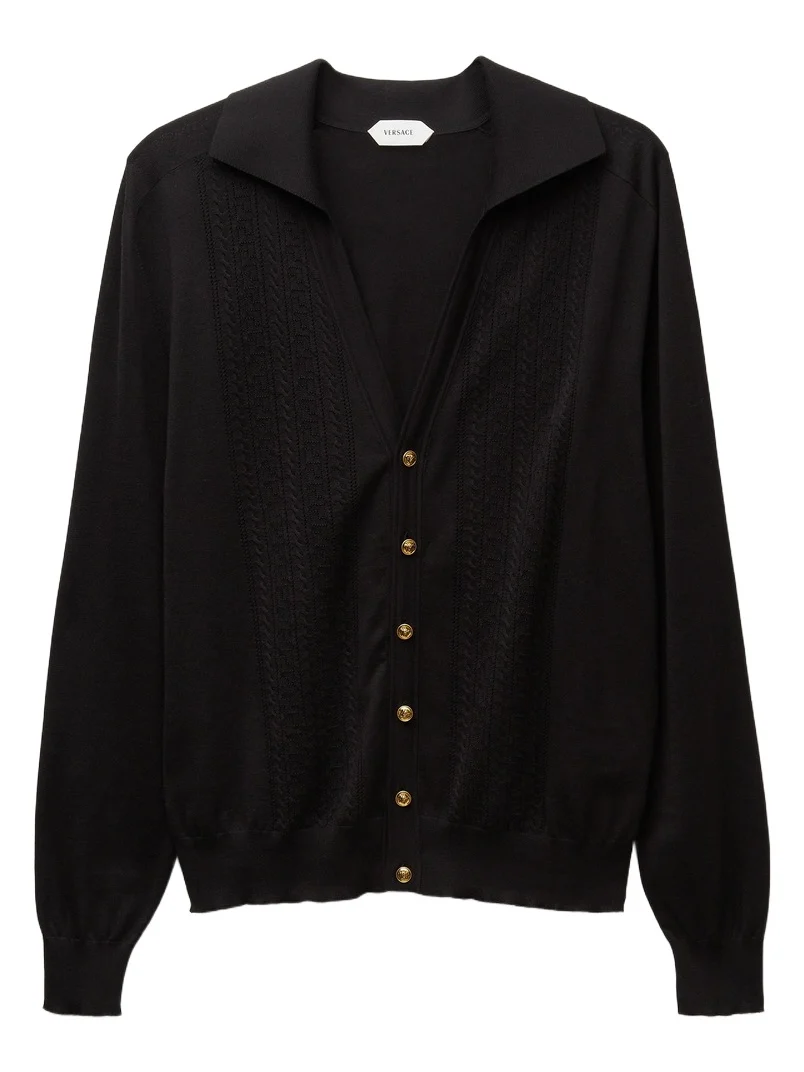 Versace Silk & Cotton Knit Polo Cardigan