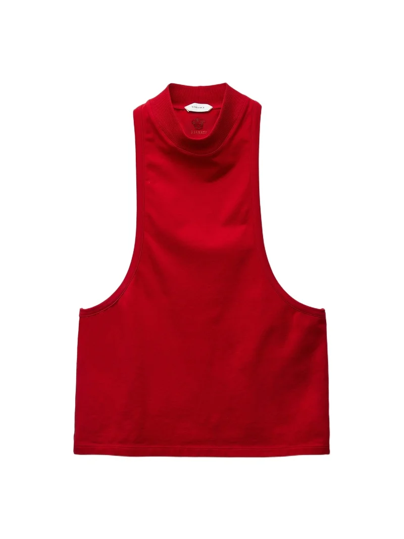 Versace Embroidered-Logo Stretch Cotton-Jersey Tank Top