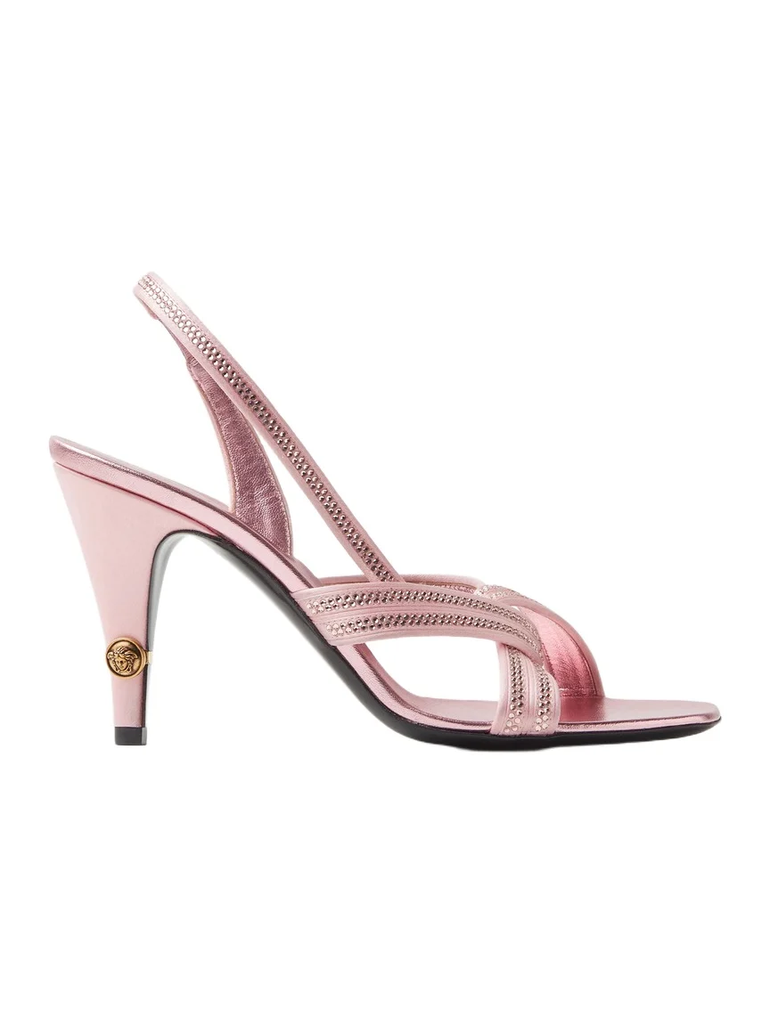 Versace Gianni Embellished Nappa & Satin Slingbacks 90 mm