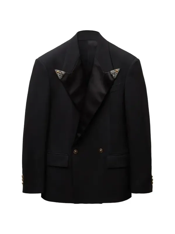 Versace Embroidered-Lapel Wool Stretch Blazer