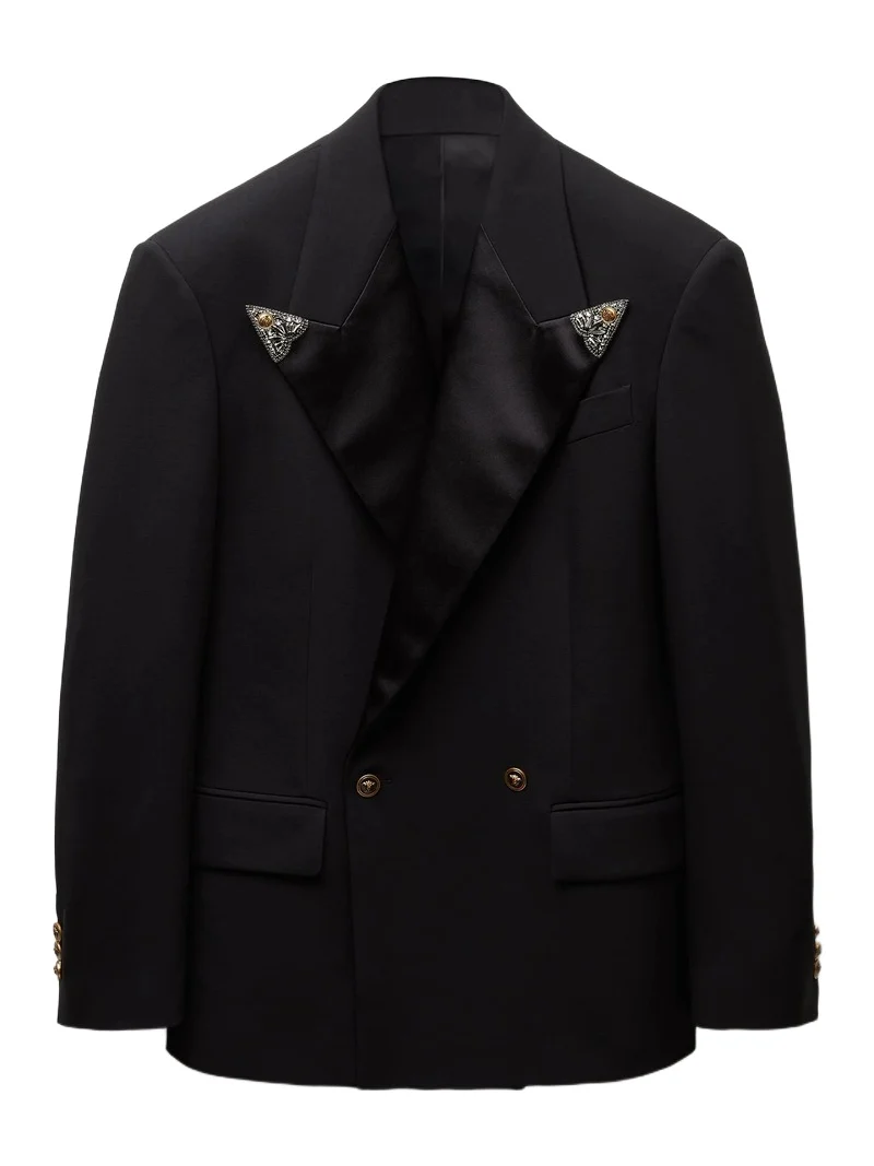 Versace Embroidered-Lapel Wool Stretch Blazer