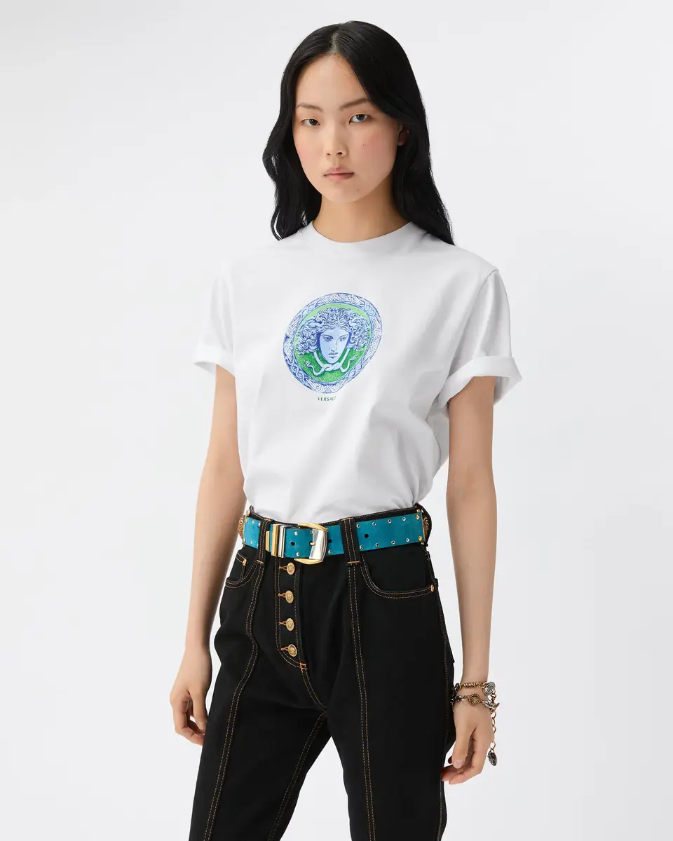 Versace Printed Cotton-Jersey T-Shirt | Thumbnail 2 Versace Printed Cotton-Jersey T-Shirt | Thumbnail 2