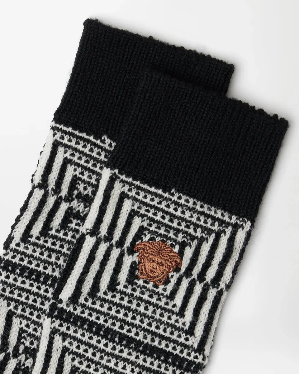 Versace Embroidered-Logo Jacquard Wool Socks | Thumbnail 2 Versace Embroidered-Logo Jacquard Wool Socks | Thumbnail 2