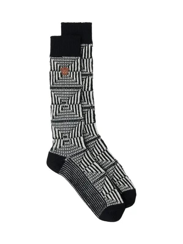 Versace Embroidered-Logo Jacquard Wool Socks