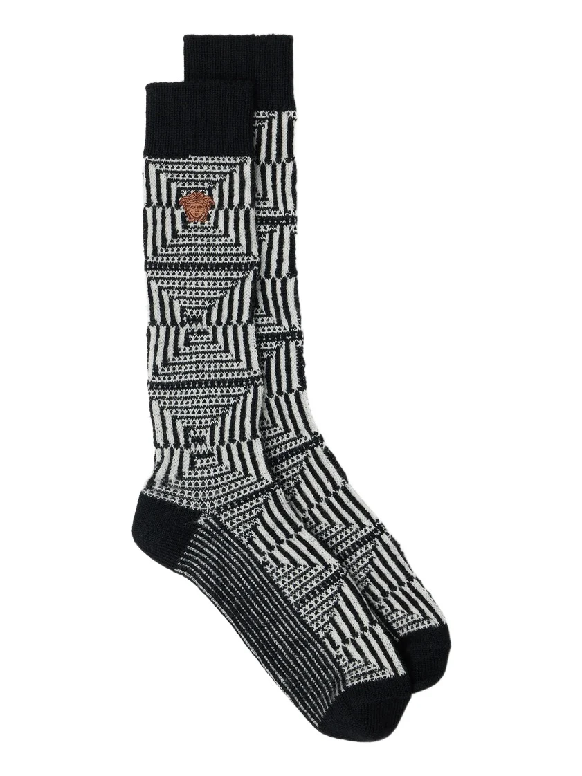 Embroidered-Logo Jacquard Wool Socks