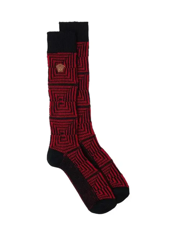 Versace Embroidered-Logo Jacquard Wool Socks