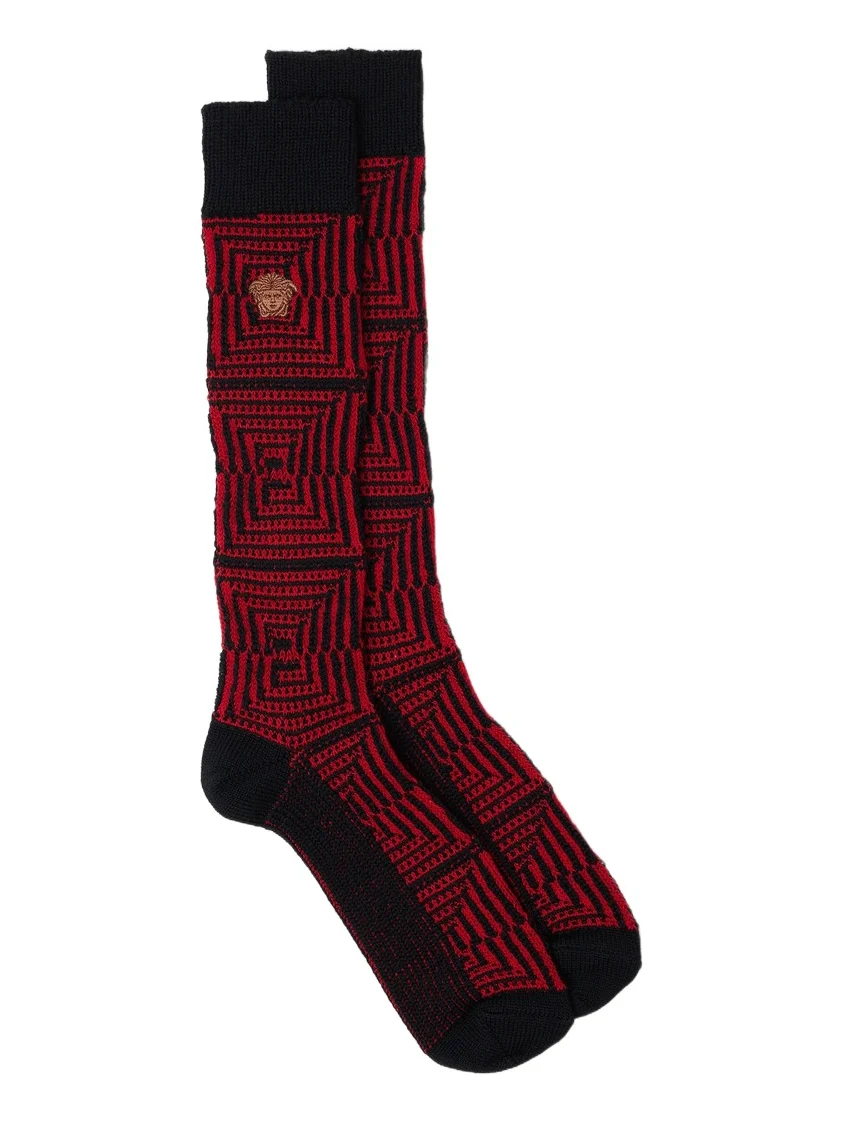 Embroidered-Logo Jacquard Wool Socks
