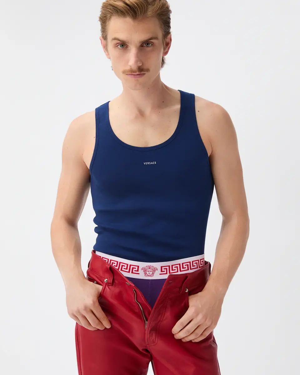 Versace Embroidered-Logo Ribbed Cotton-Jersey Tank Top | Thumbnail 2 Versace Embroidered-Logo Ribbed Cotton-Jersey Tank Top | Thumbnail 2