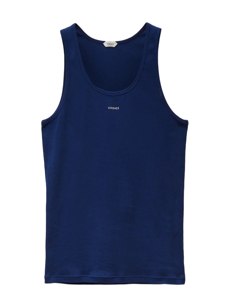 Versace Embroidered-Logo Ribbed Cotton-Jersey Tank Top