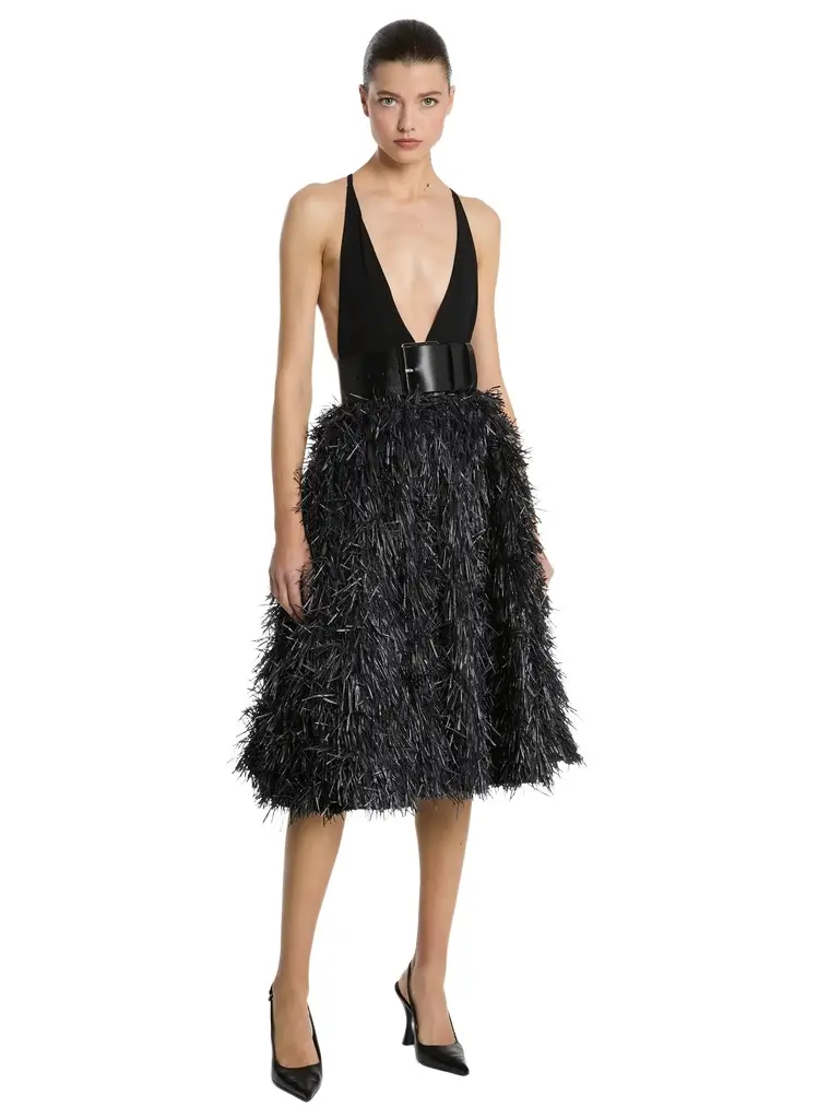 Michael Kors Collection Hand-Embroidered Fringe Jacquard Circle Skirt in