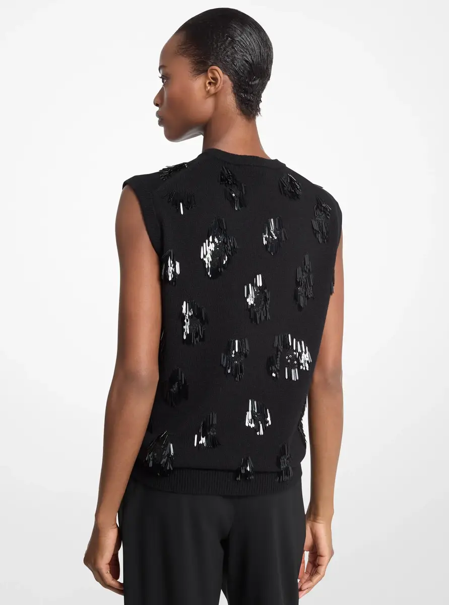 Michael Kors Collection Sequined Cashmere Sleeveless Sweater in Black | Thumbnail 2