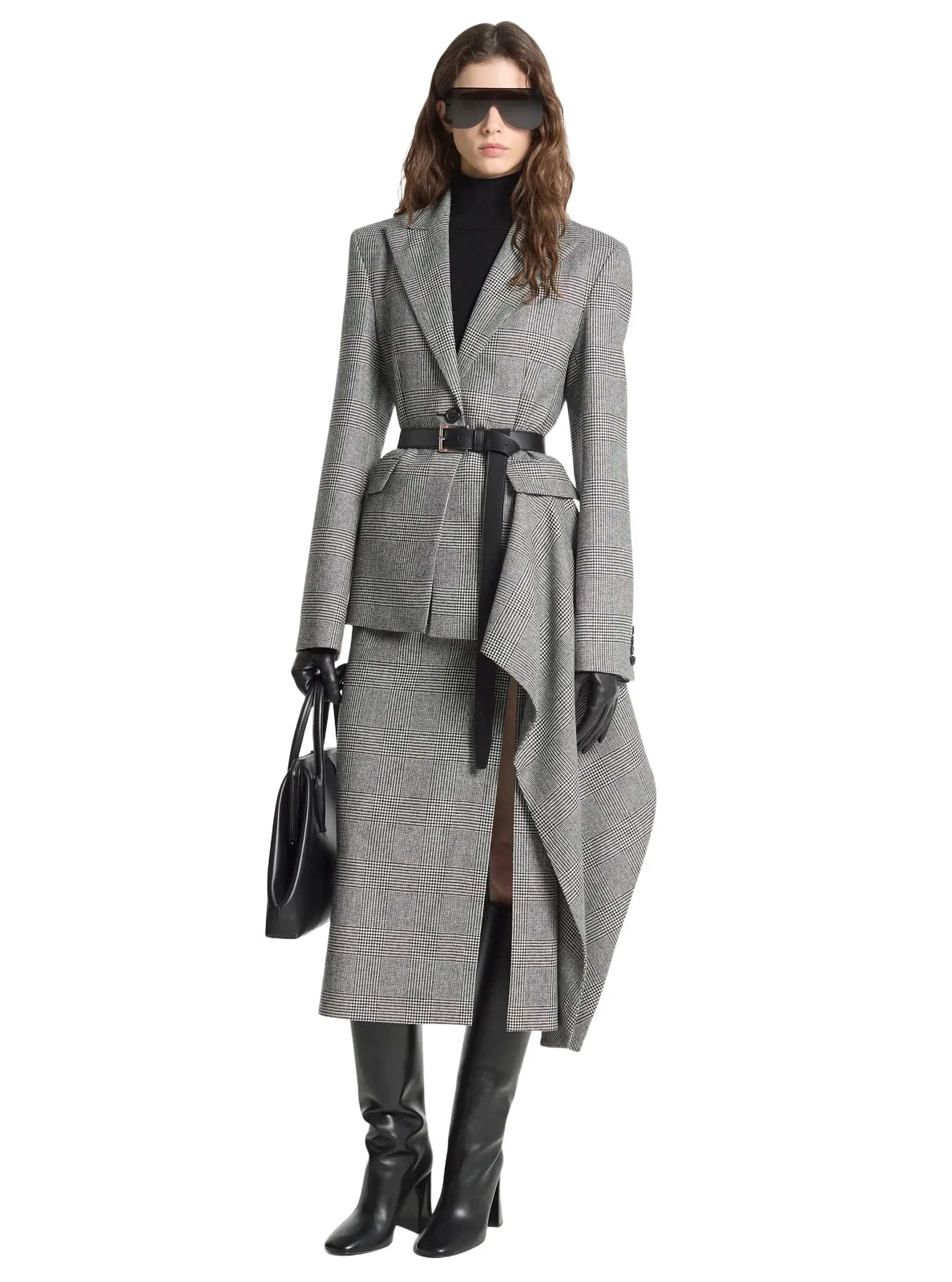 Michael Kors Collection Glen Plaid Wool Cashmere Flannel Blazer in Black