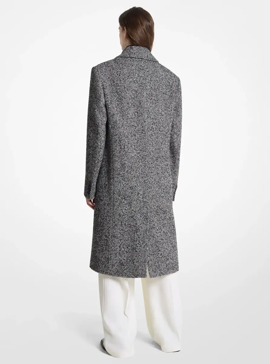 Michael Kors Collection Herringbone Cotton Blend Melton Reefer Coat in Grey | Thumbnail 2 Michael Kors Collection Herringbone Cotton Blend Melton Reefer Coat in Grey | Thumbnail 2