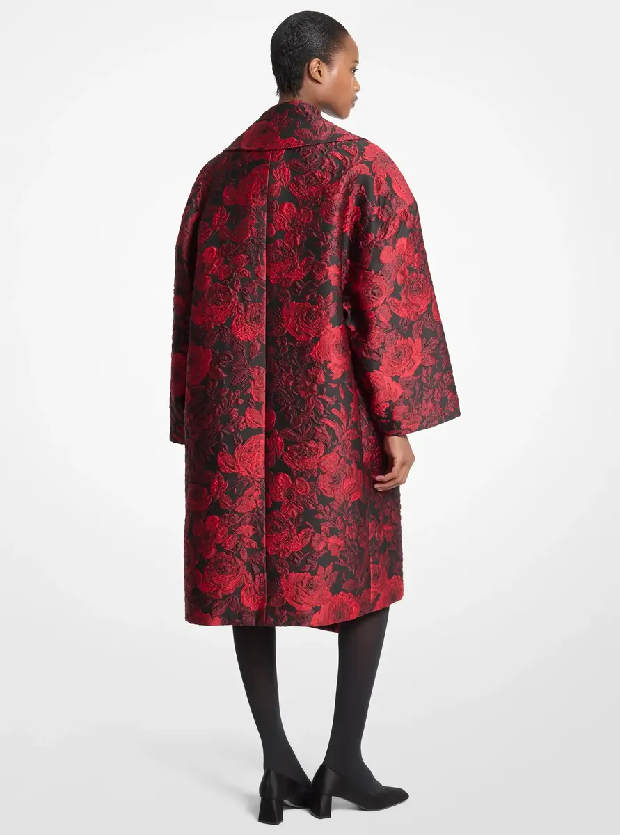 Michael Kors Collection Rose Floral Jacquard Clutch Coat in Red | Thumbnail 2