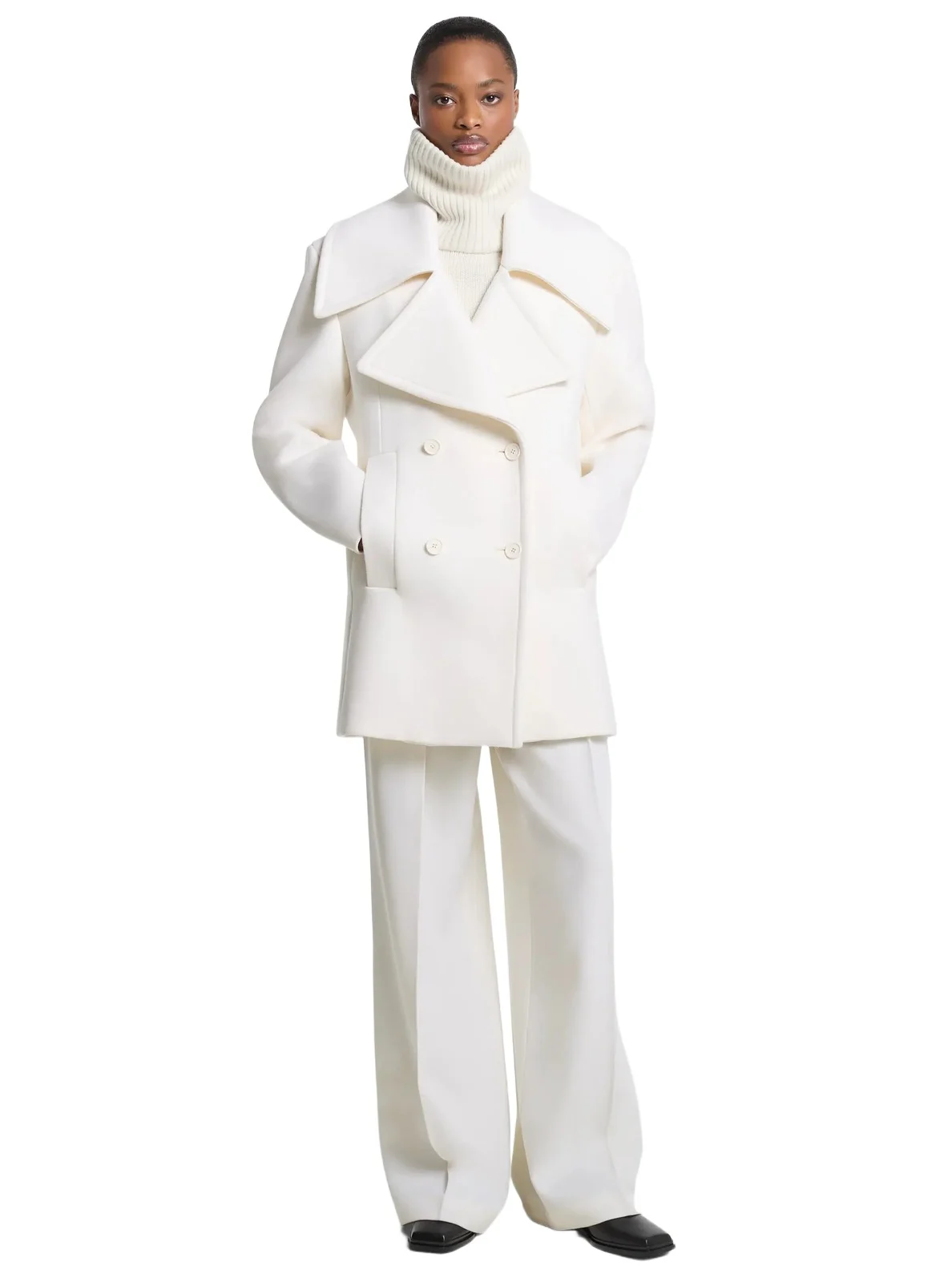 Michael Kors Collection Wool Melton Officer Peacoat in Natural