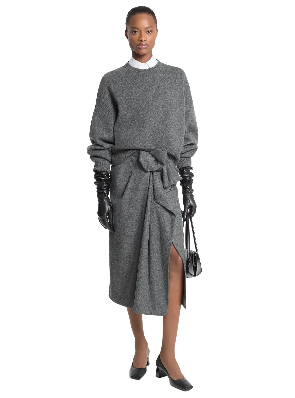 Michael Kors Collection Wool Flannel Origami Slit Skirt in Grey