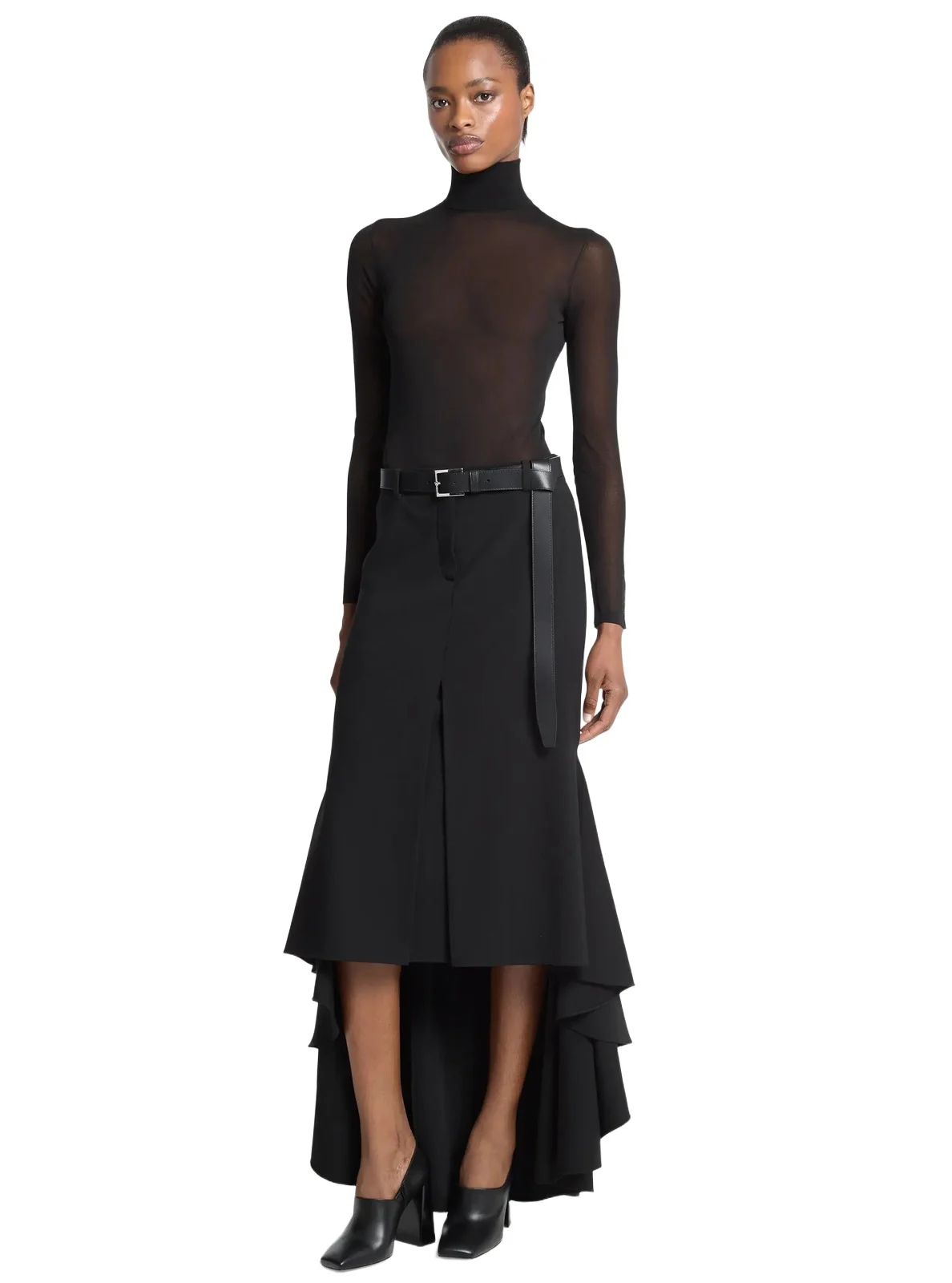 Michael Kors Collection Wool Serge High-Low Trouser Skirt in Black