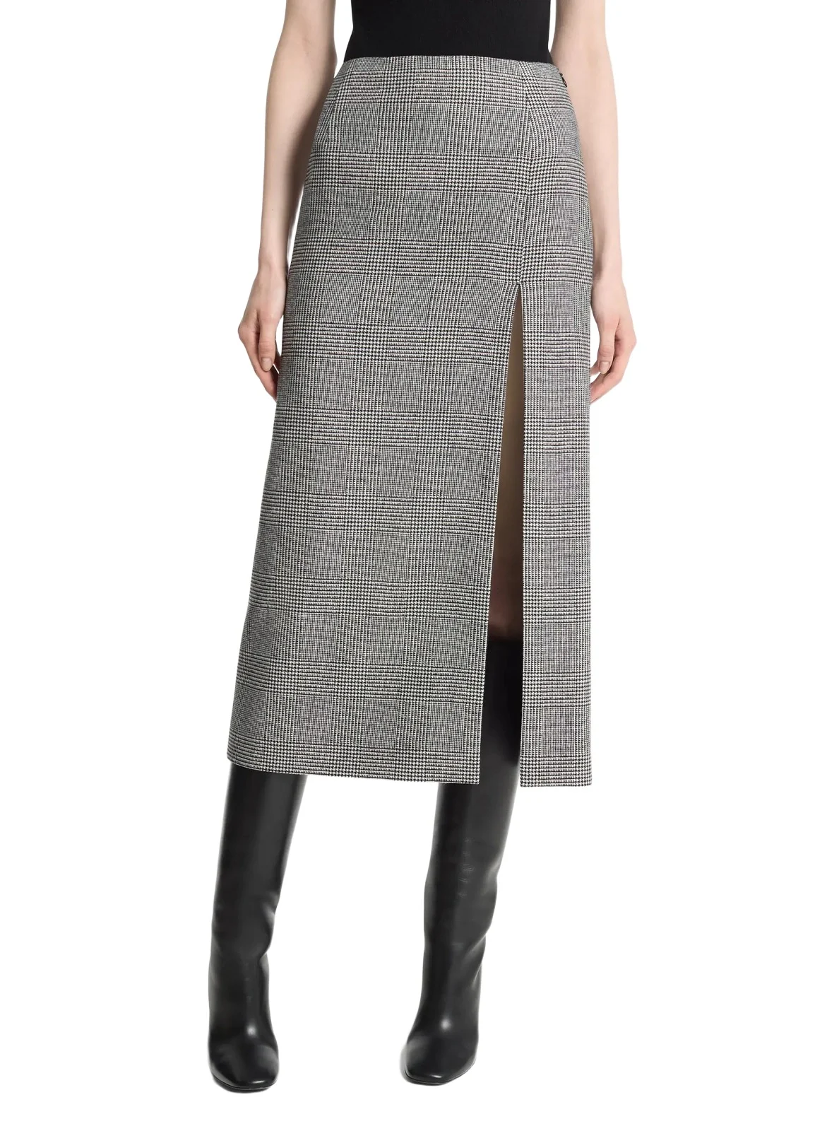 Glen Plaid Wool Blend Flannel Car Wash Skirt in Black