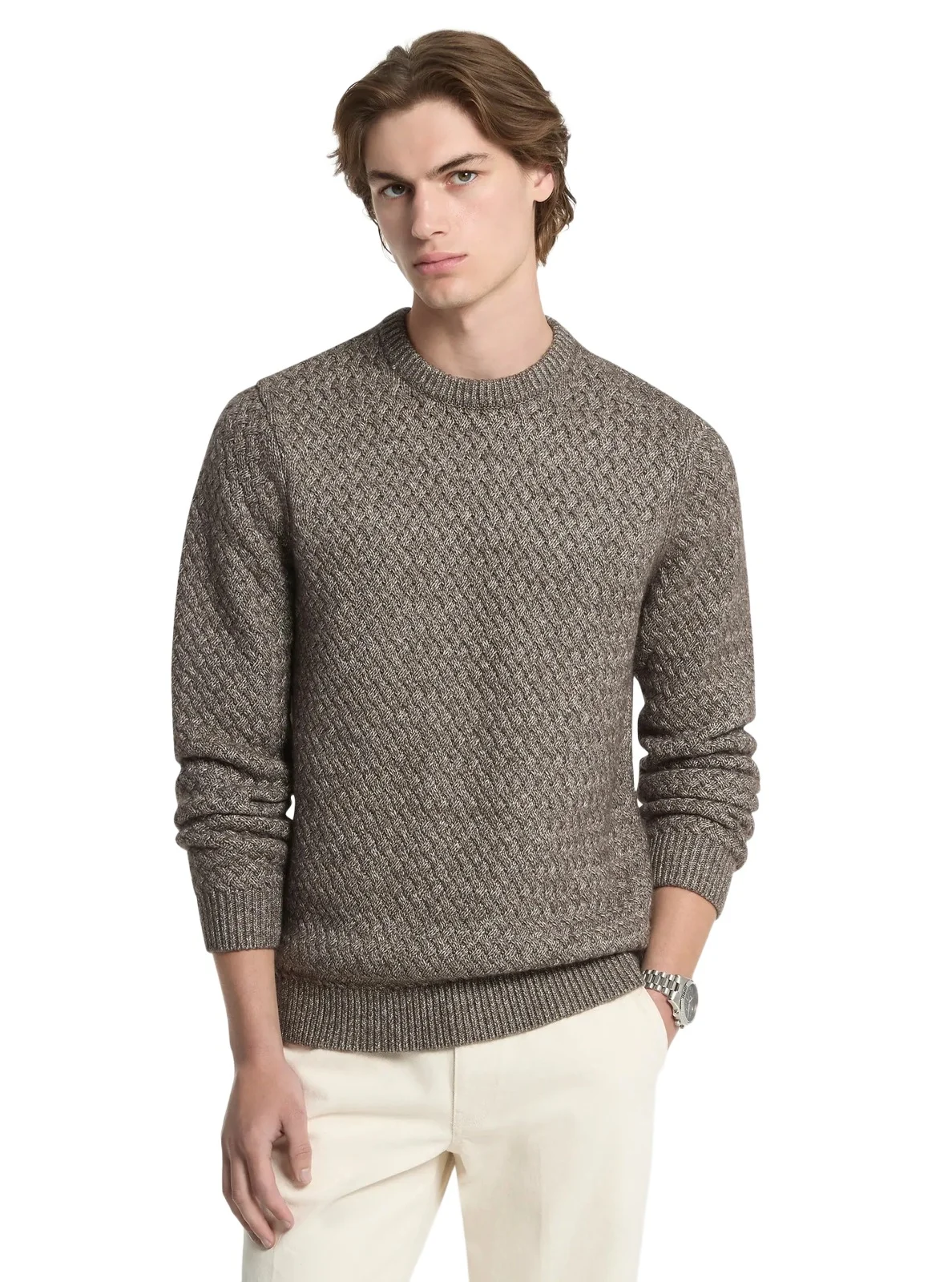 Michael Kors Collection Crosshatch Cotton Blend Sweater in Brown