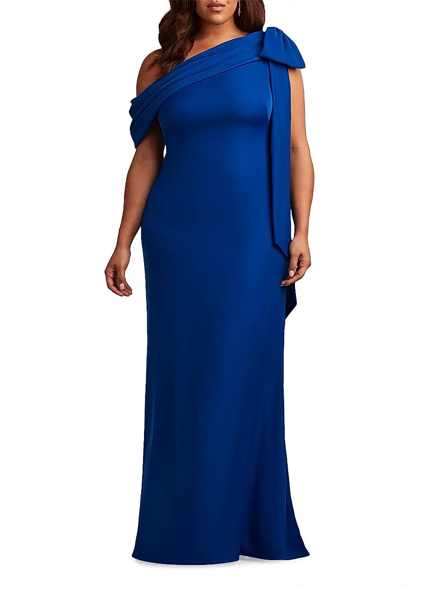 Tadashi Shoji Women's Plus One-Shoulder Crepe Sheath Gown | Thumbnail 2