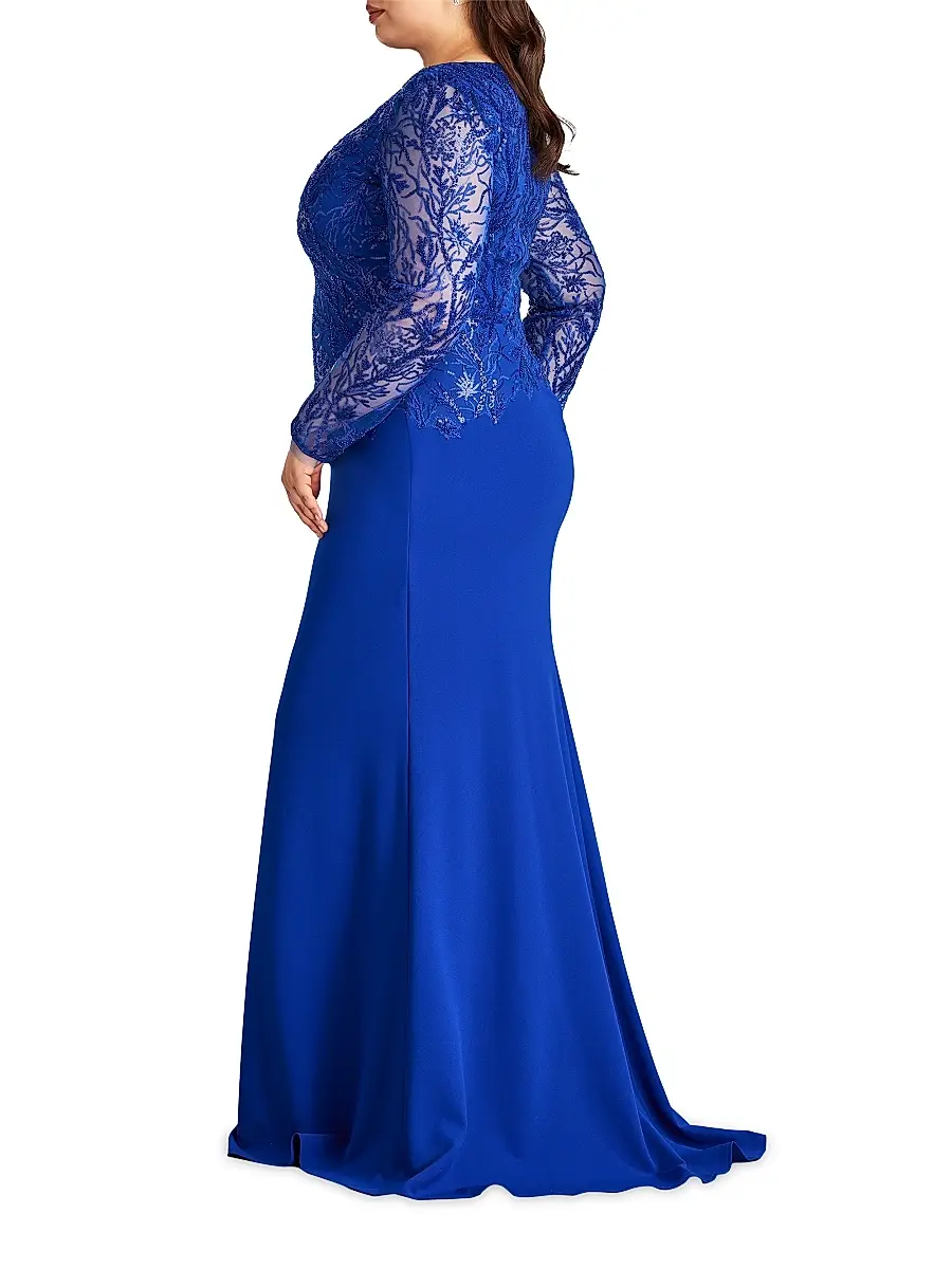 Tadashi Shoji Women's Plus Asymmetric Lace Long-Sleeve Gown | Thumbnail 4