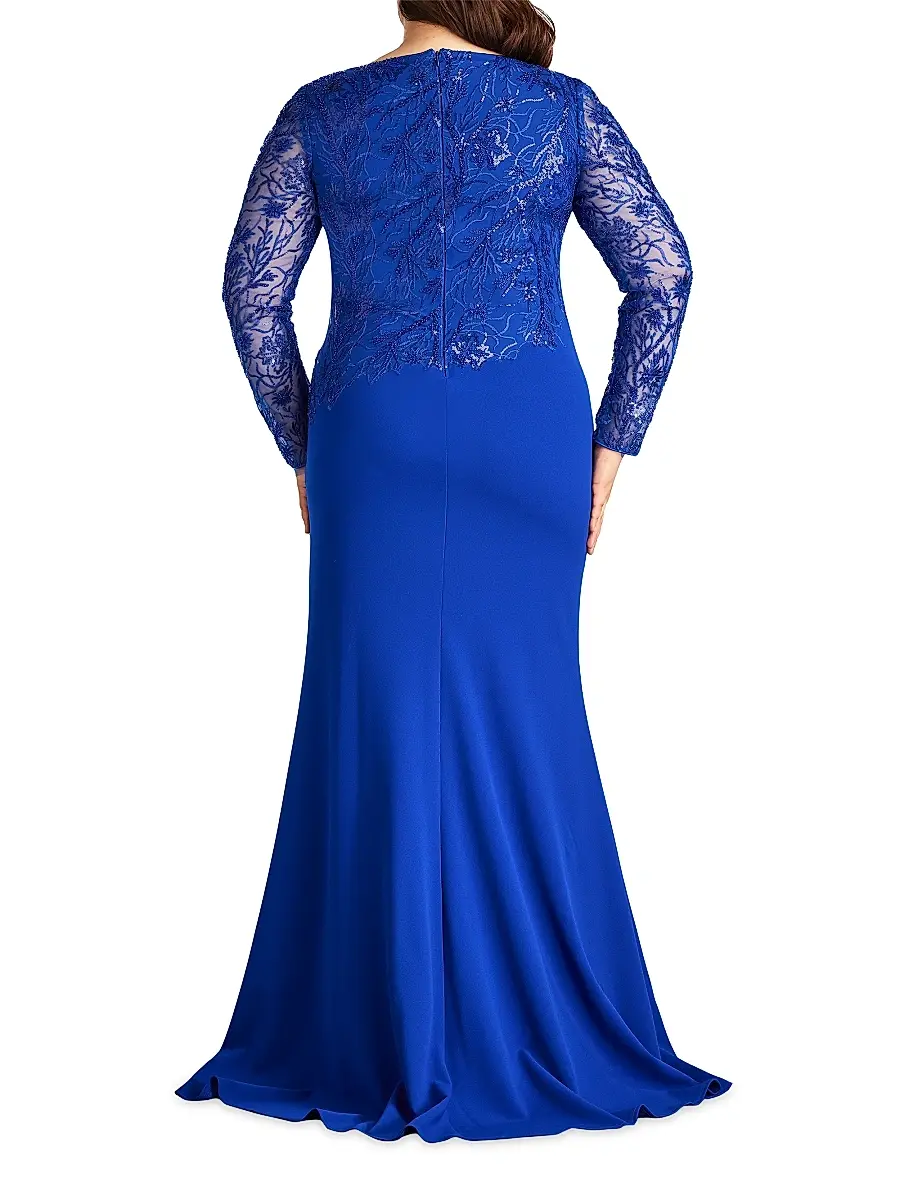 Tadashi Shoji Women's Plus Asymmetric Lace Long-Sleeve Gown | Thumbnail 5