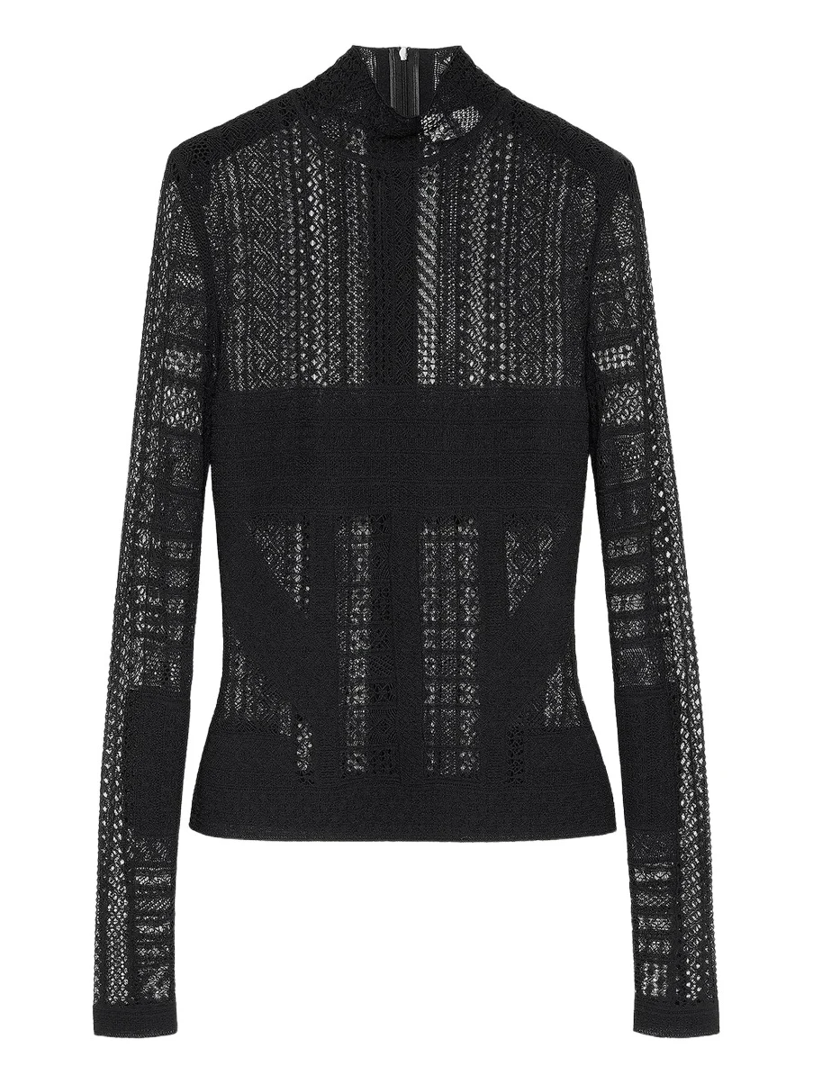 Women's Sheer Lace Long-Sleeve Top