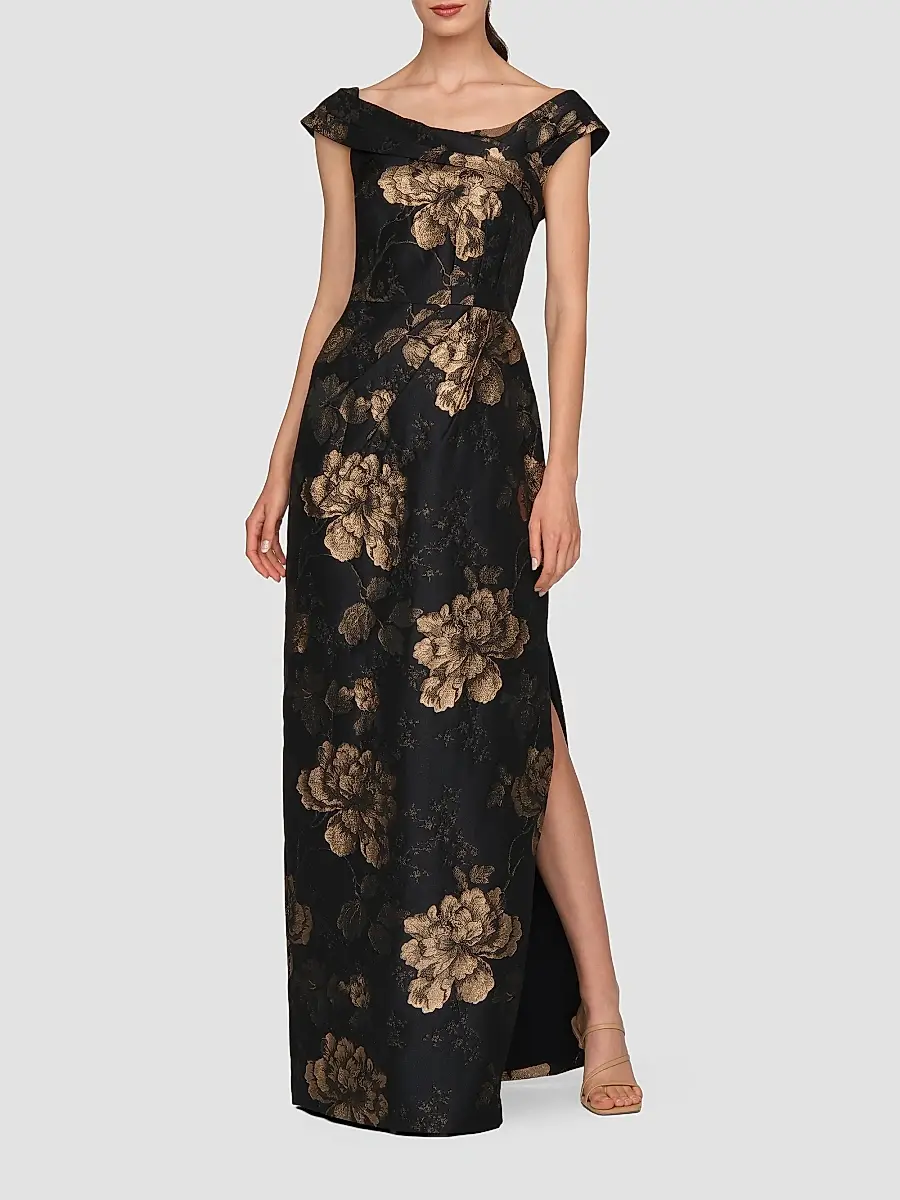 Kay Unger Women's Myla Floral Jacqaurd Column Gown | Thumbnail 2 Kay Unger Women's Myla Floral Jacqaurd Column Gown | Thumbnail 2