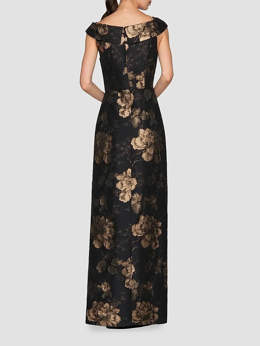 Kay Unger Women's Myla Floral Jacqaurd Column Gown | Thumbnail 3 Kay Unger Women's Myla Floral Jacqaurd Column Gown | Thumbnail 3