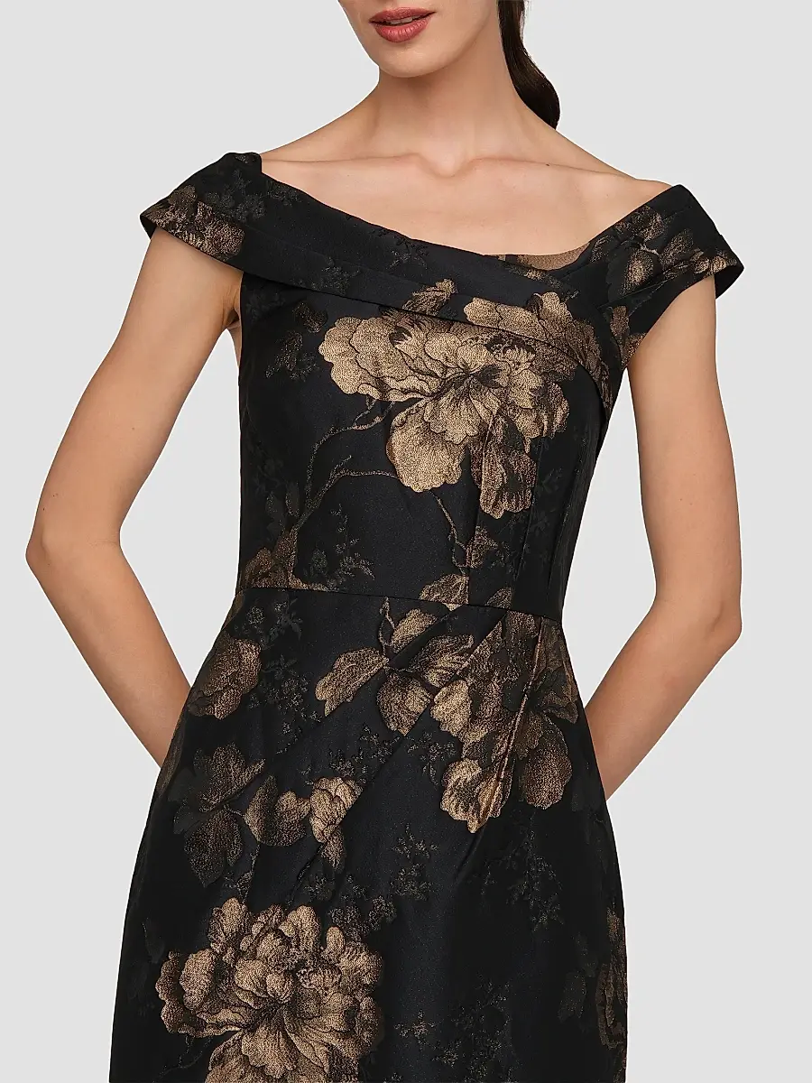 Kay Unger Women's Myla Floral Jacqaurd Column Gown | Thumbnail 4 Kay Unger Women's Myla Floral Jacqaurd Column Gown | Thumbnail 4