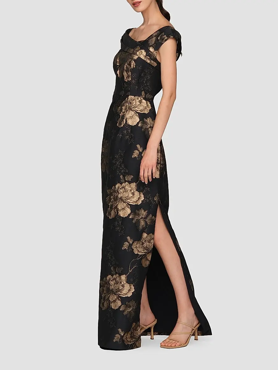 Kay Unger Women's Myla Floral Jacqaurd Column Gown | Thumbnail 5 Kay Unger Women's Myla Floral Jacqaurd Column Gown | Thumbnail 5
