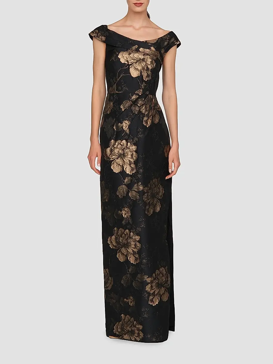 Kay Unger Women's Myla Floral Jacqaurd Column Gown | Thumbnail 6 Kay Unger Women's Myla Floral Jacqaurd Column Gown | Thumbnail 6