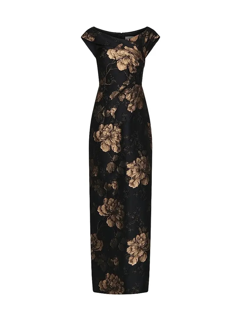 Kay Unger Women's Myla Floral Jacqaurd Column Gown