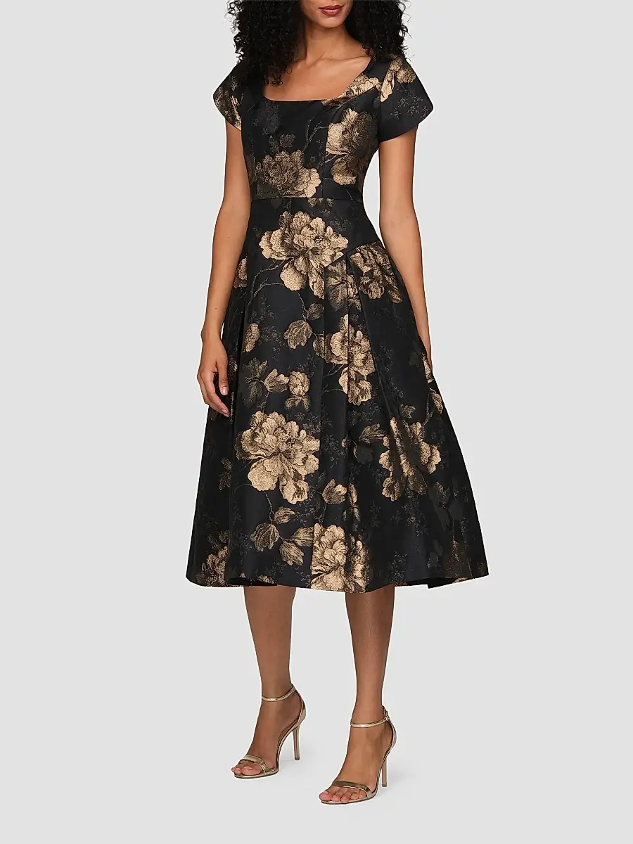 Kay Unger Women's Sadie Floral Jacquard Midi Dress | Thumbnail 2 Kay Unger Women's Sadie Floral Jacquard Midi Dress | Thumbnail 2