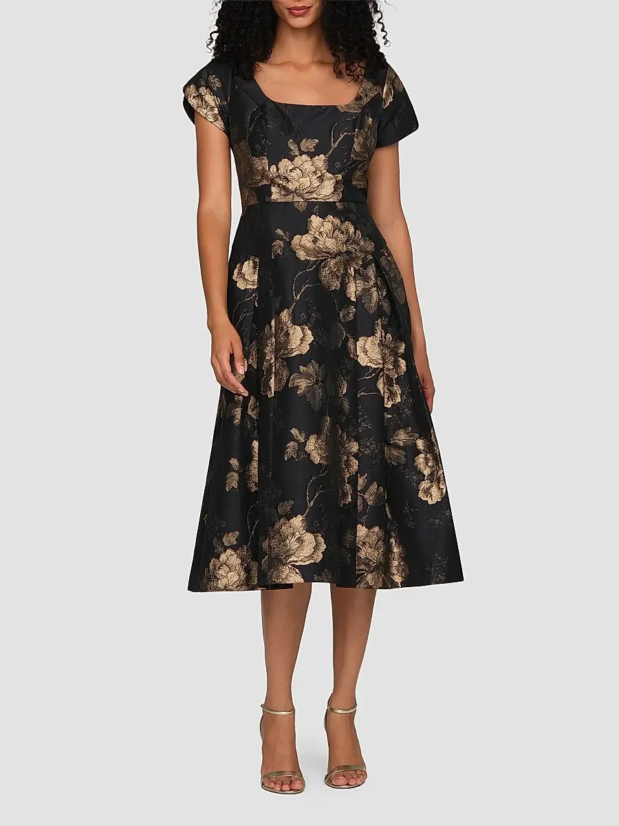 Kay Unger Women's Sadie Floral Jacquard Midi Dress | Thumbnail 4 Kay Unger Women's Sadie Floral Jacquard Midi Dress | Thumbnail 4