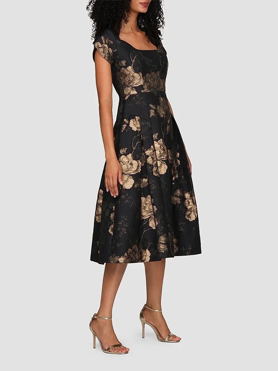 Kay Unger Women's Sadie Floral Jacquard Midi Dress | Thumbnail 6 Kay Unger Women's Sadie Floral Jacquard Midi Dress | Thumbnail 6