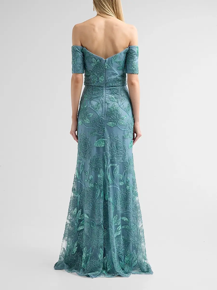 THEIA Women's Turin Floral Beaded Off-The-Shoulder Gown | Thumbnail 3 THEIA Women's Turin Floral Beaded Off-The-Shoulder Gown | Thumbnail 3