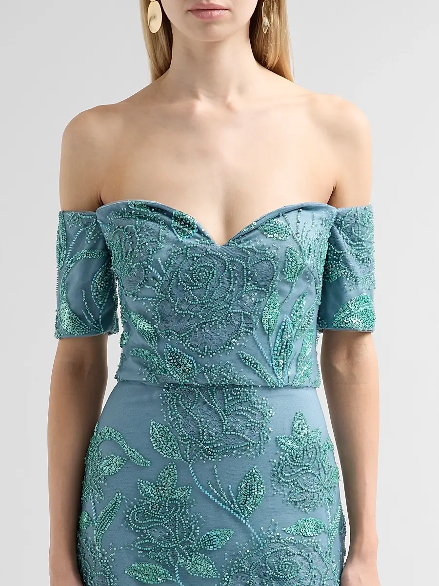 THEIA Women's Turin Floral Beaded Off-The-Shoulder Gown | Thumbnail 5 THEIA Women's Turin Floral Beaded Off-The-Shoulder Gown | Thumbnail 5
