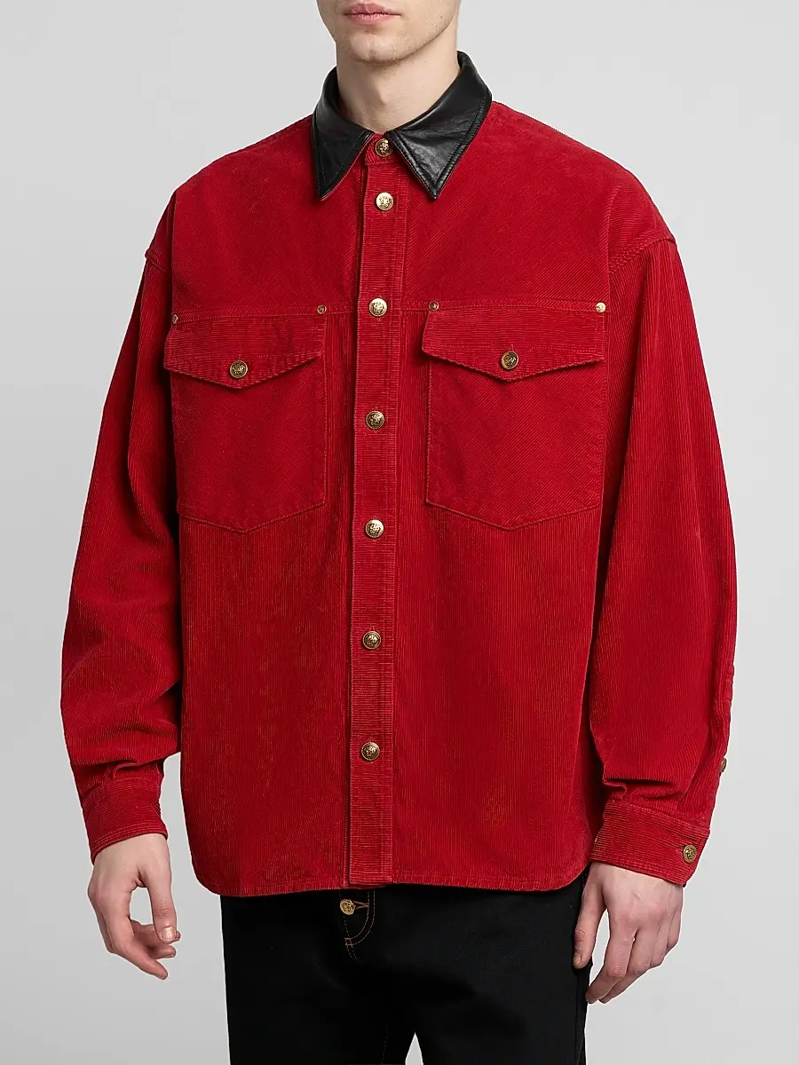 Versace Men's Contrast Collar Cotton Corduroy Shirt | Thumbnail 4 Versace Men's Contrast Collar Cotton Corduroy Shirt | Thumbnail 4