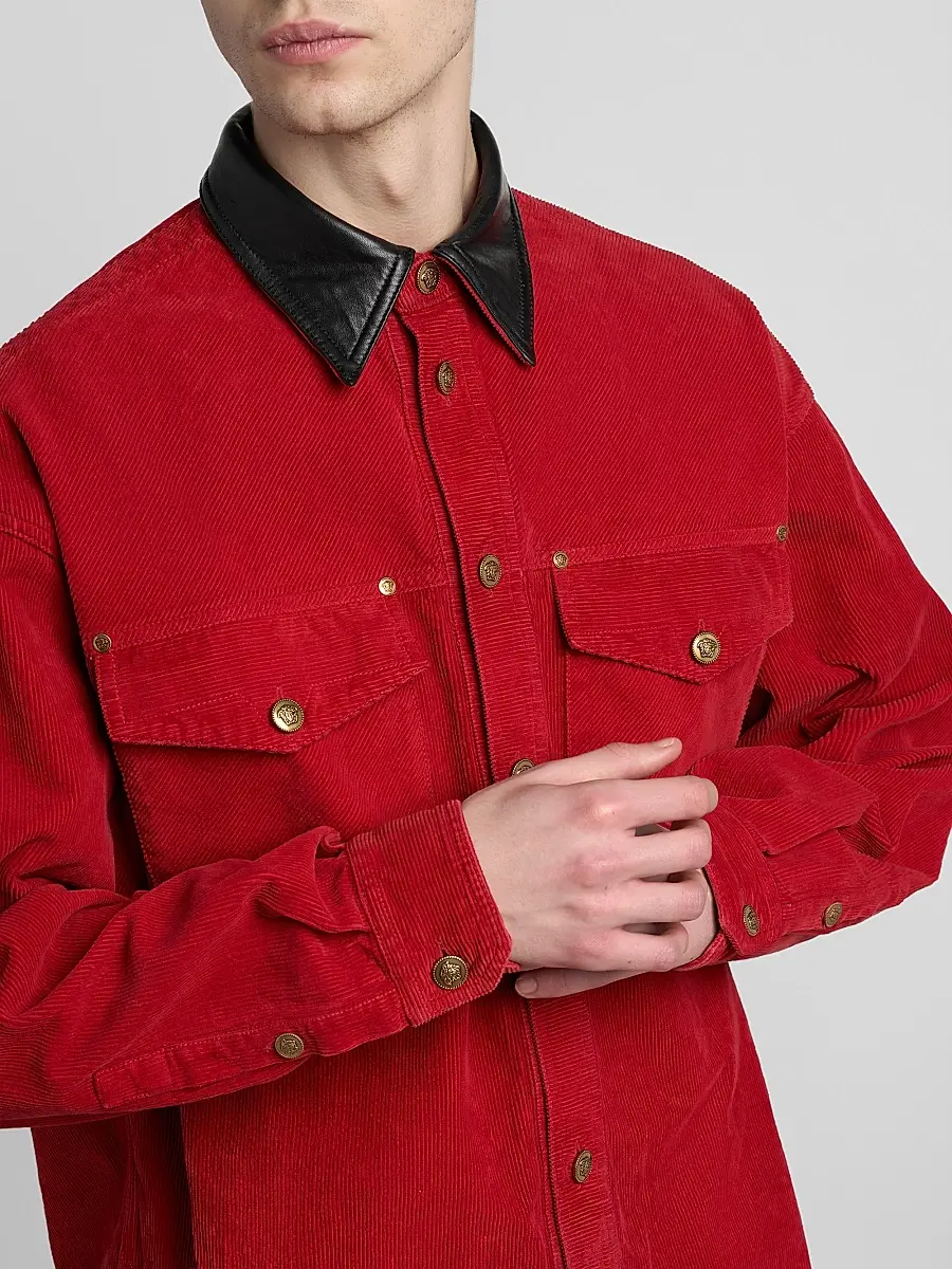 Versace Men's Contrast Collar Cotton Corduroy Shirt | Thumbnail 5 Versace Men's Contrast Collar Cotton Corduroy Shirt | Thumbnail 5