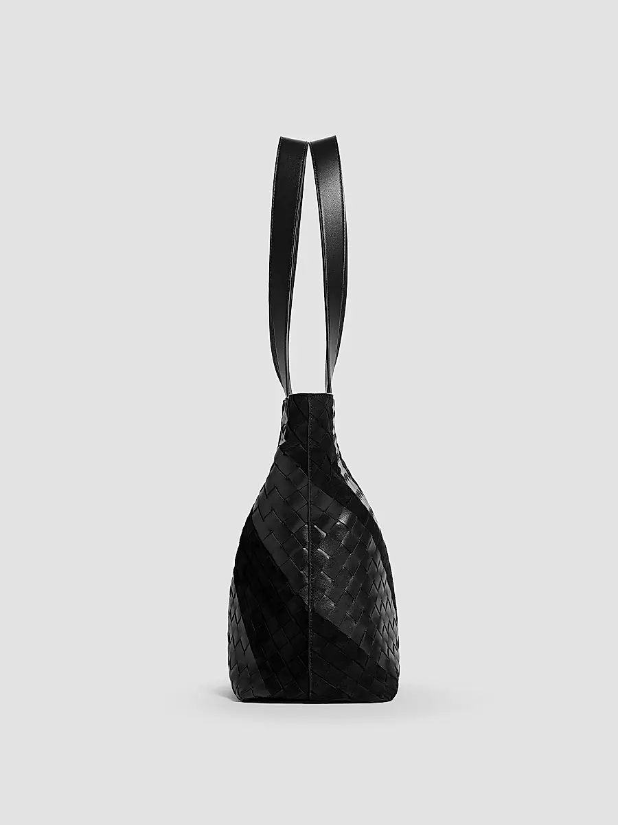 Bottega Veneta Men's Small Intrecciato Leather & Suede Tote - Black Silver | Thumbnail 5 Bottega Veneta Men's Small Intrecciato Leather & Suede Tote - Black Silver | Thumbnail 5