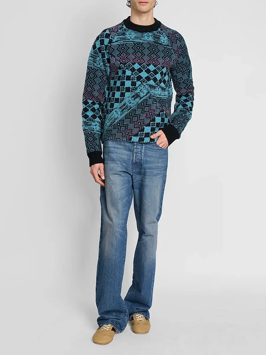 Dries Van Noten Men's Macos Patchwork Jacquard Wool Sweater | Thumbnail 2