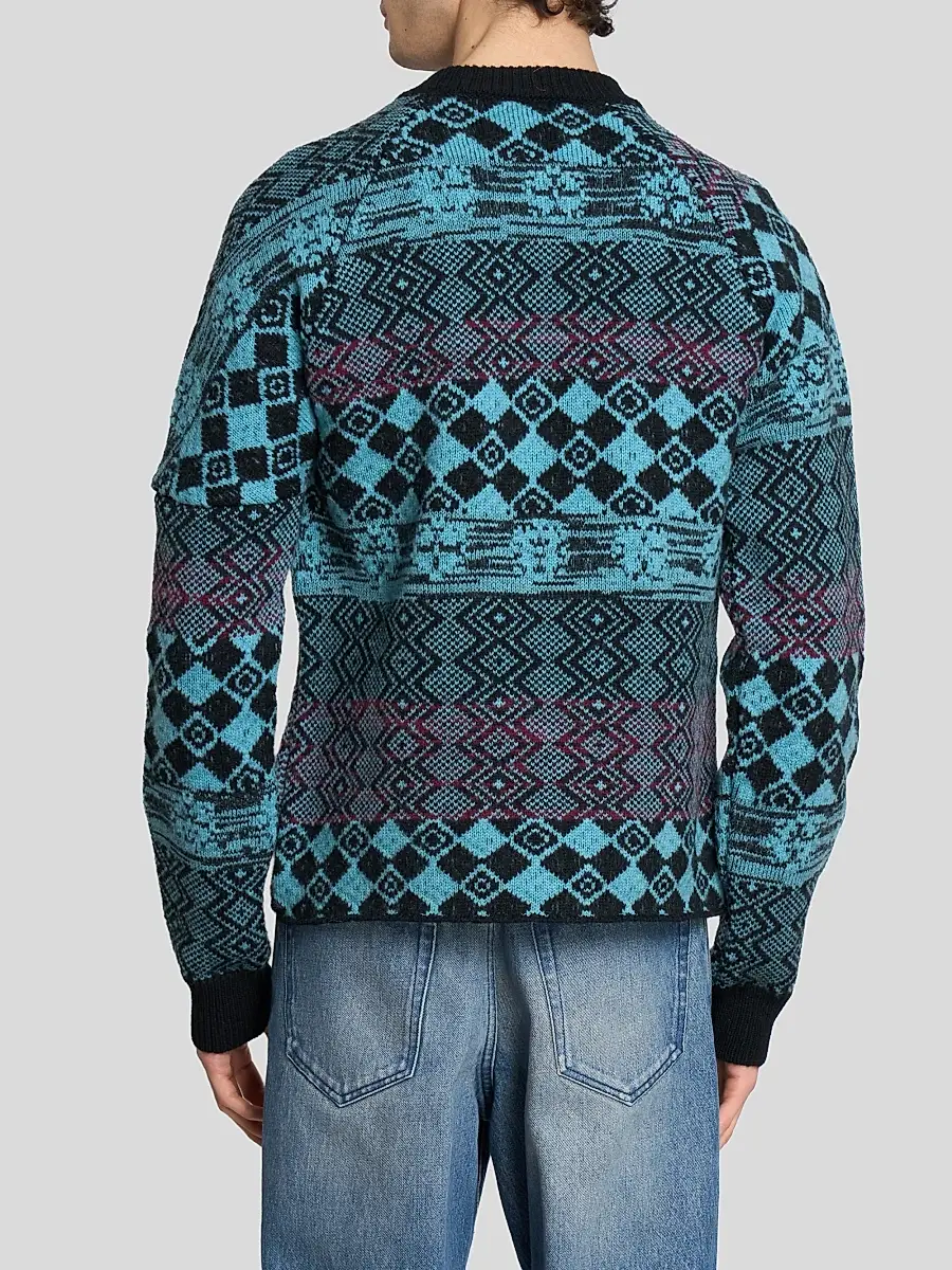 Dries Van Noten Men's Macos Patchwork Jacquard Wool Sweater | Thumbnail 3