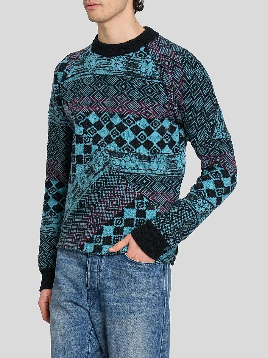 Dries Van Noten Men's Macos Patchwork Jacquard Wool Sweater | Thumbnail 4