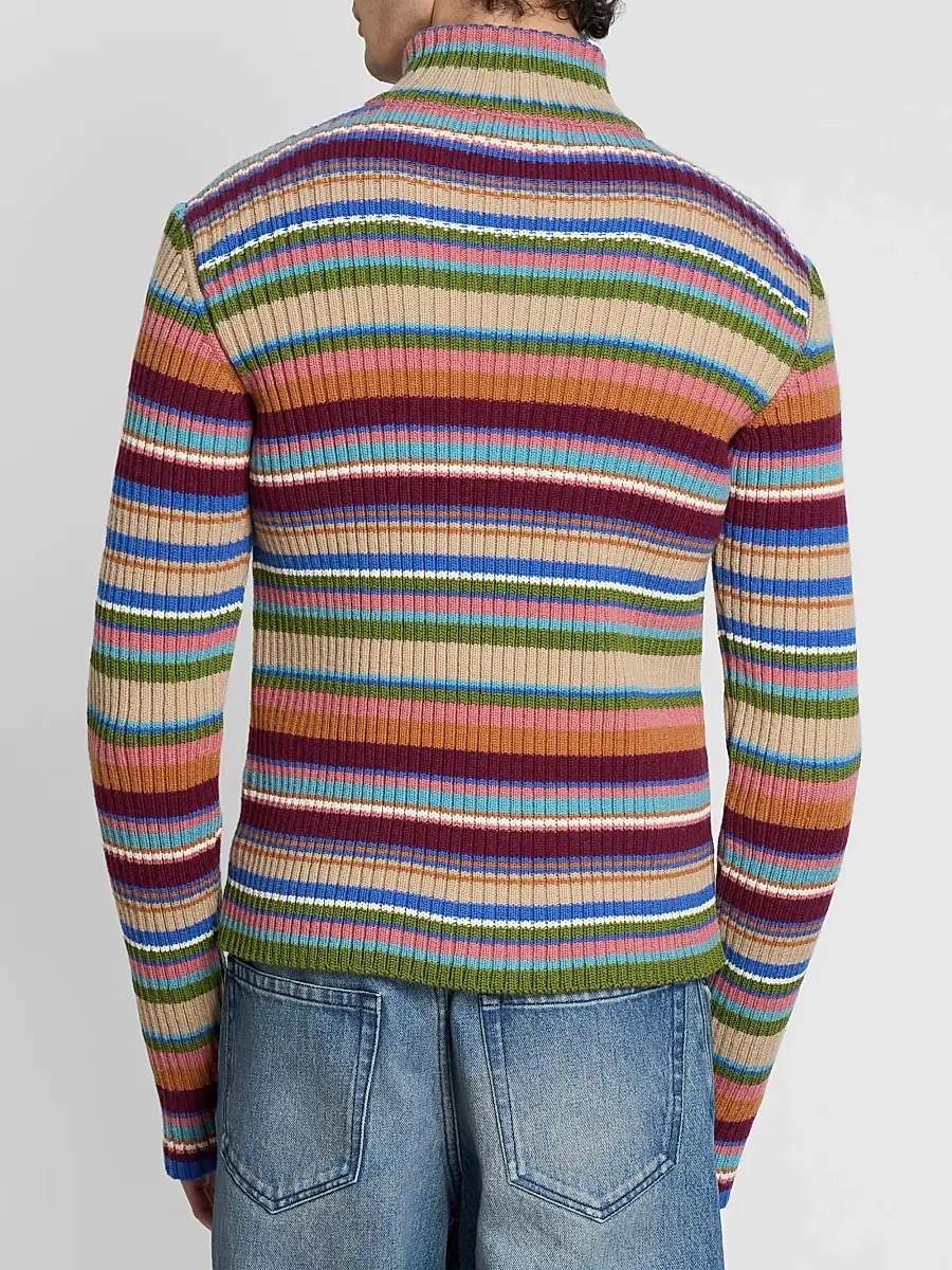 Dries Van Noten Men's Striped Wool Rib-Knit Cardigan | Thumbnail 3