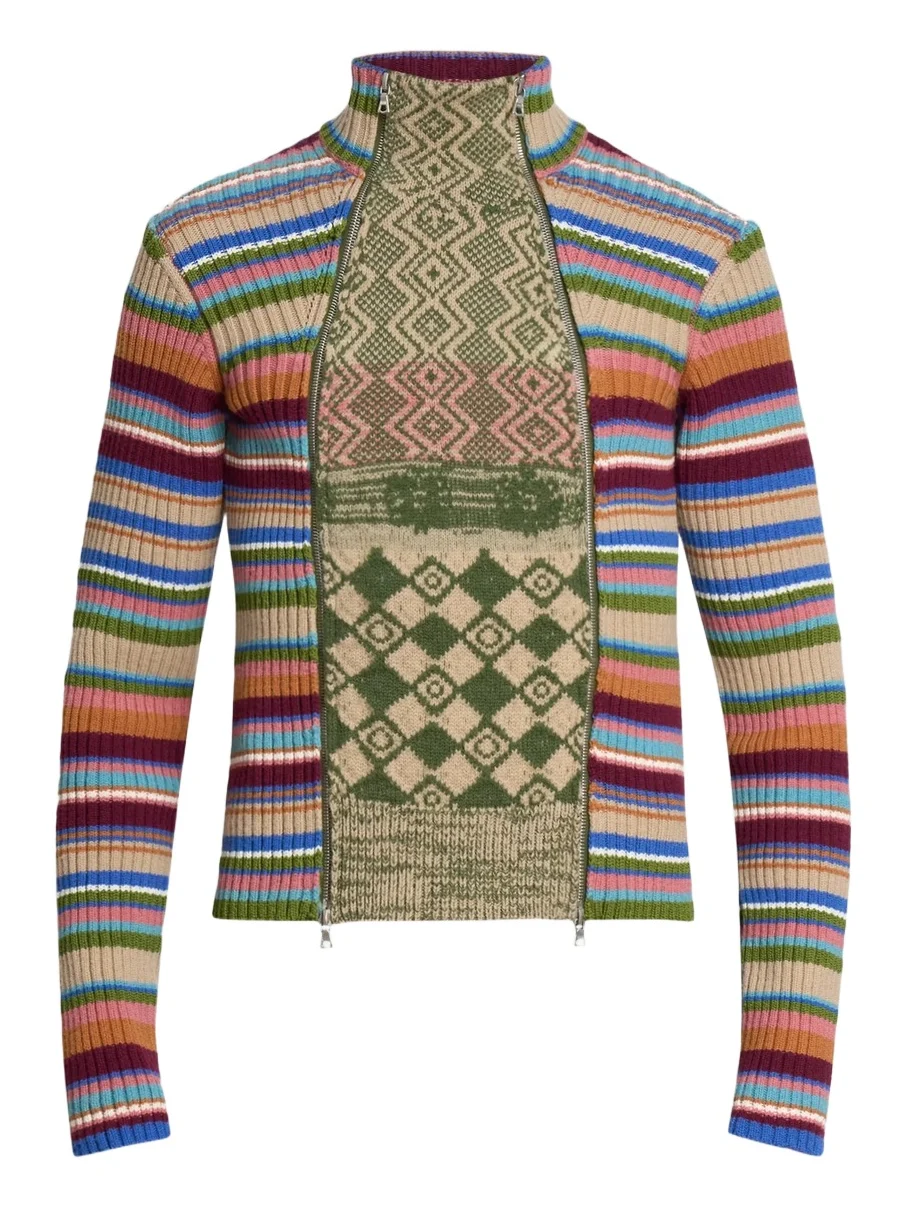 Men's Striped Wool Rib-Knit Cardigan Men's Striped Wool Rib-Knit Cardigan