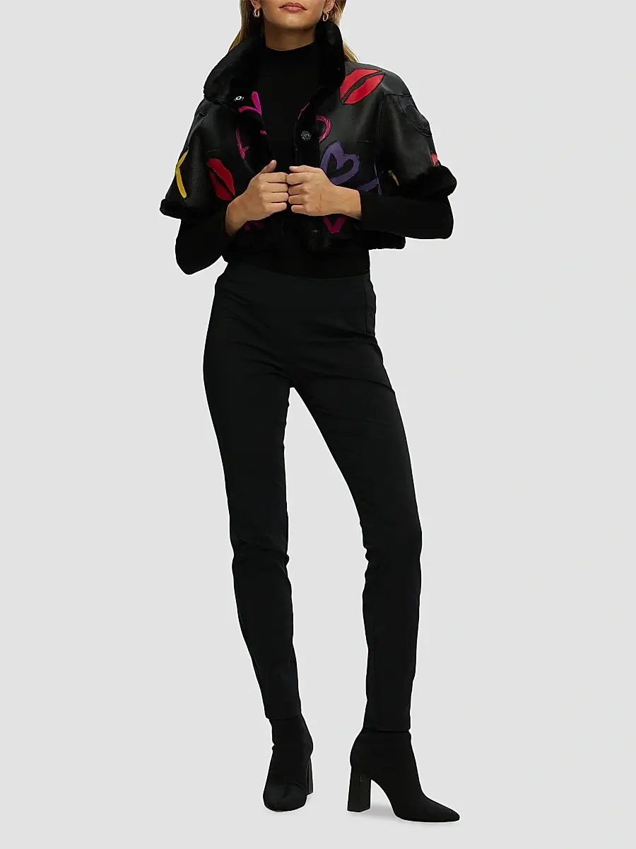 Gorski Women's Reversible Shearling Lamb Bolero with Cropped Sleeves - Black | Thumbnail 2 Gorski Women's Reversible Shearling Lamb Bolero with Cropped Sleeves - Black | Thumbnail 2