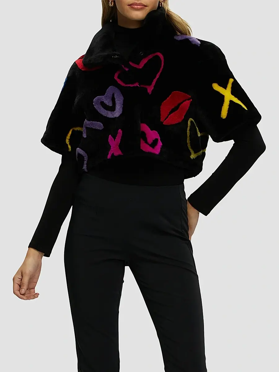 Gorski Women's Reversible Shearling Lamb Bolero with Cropped Sleeves - Black | Thumbnail 3 Gorski Women's Reversible Shearling Lamb Bolero with Cropped Sleeves - Black | Thumbnail 3